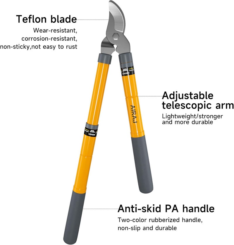 AIRAJ 16-24'' Extendable Loppers for Tree Trimming | Branch Cutter with 1.5“ Cutting Capacity | Loppers for Gardening | Garden Shears - Image 4